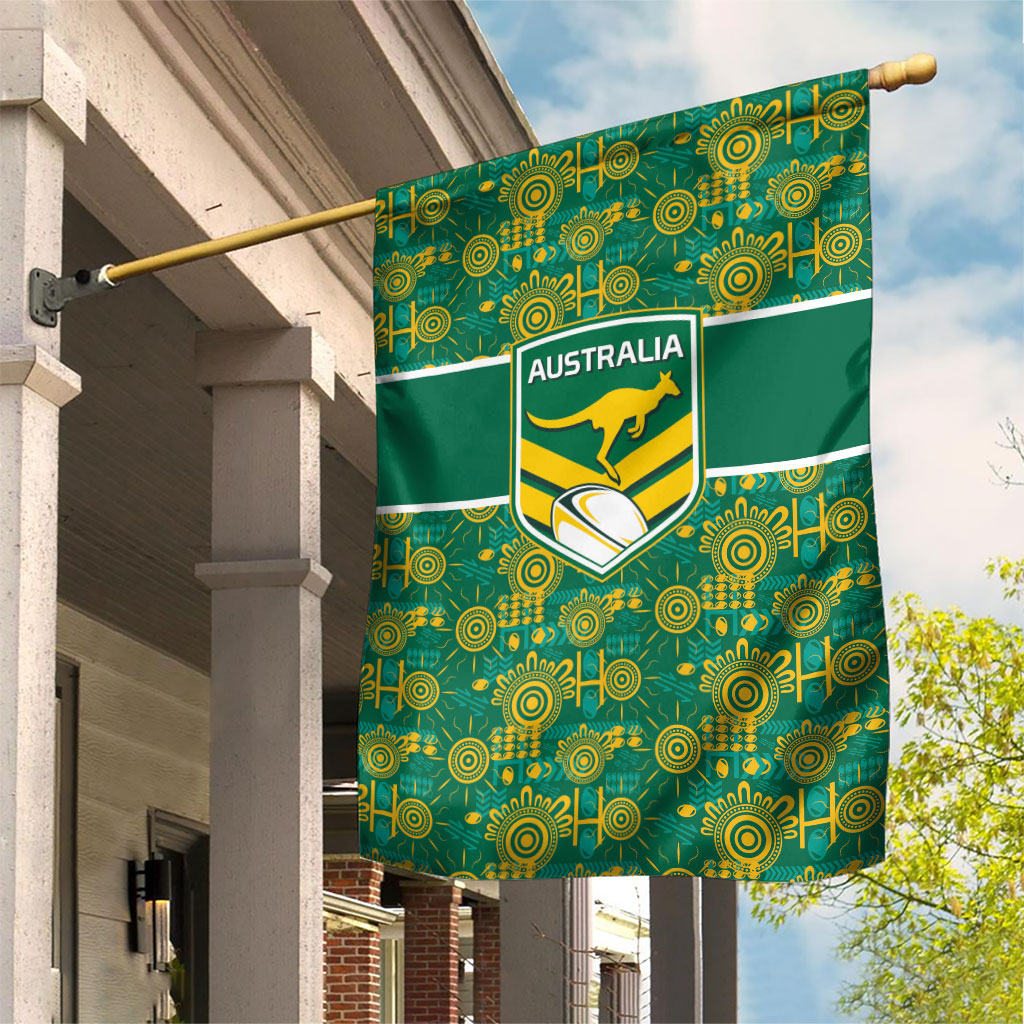 Australia Rugby Kangaroo Garden Flag Green Gold Aboriginal Dot Geometry
