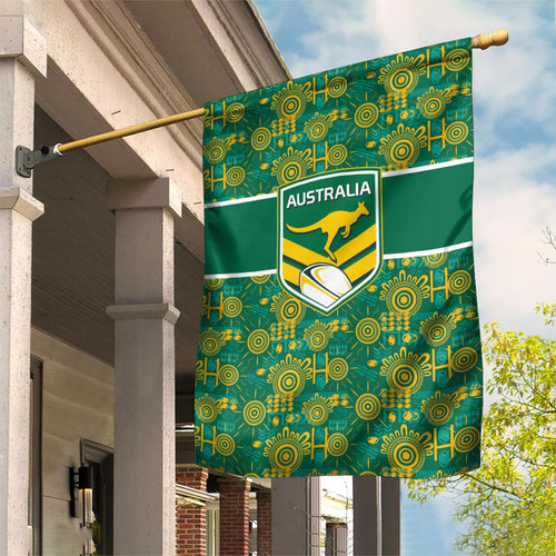 Australia Rugby Kangaroo Garden Flag Green Gold Aboriginal Dot Geometry