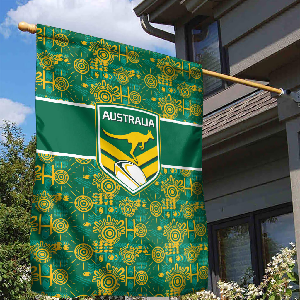 Australia Rugby Kangaroo Garden Flag Green Gold Aboriginal Dot Geometry