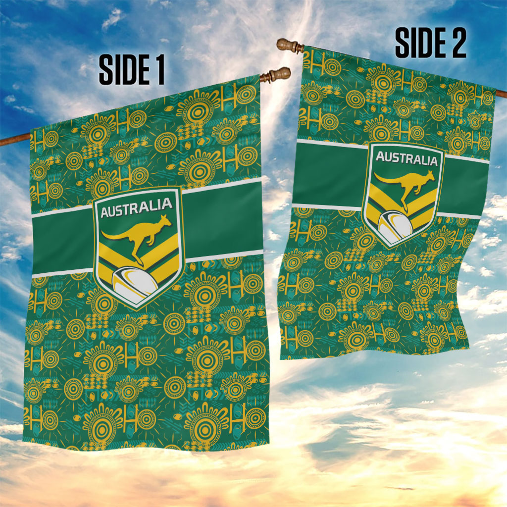 Australia Rugby Kangaroo Garden Flag Green Gold Aboriginal Dot Geometry