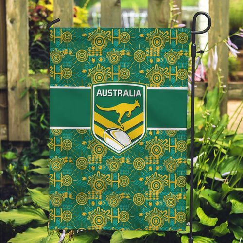 Australia Rugby Kangaroo Garden Flag Green Gold Aboriginal Dot Geometry