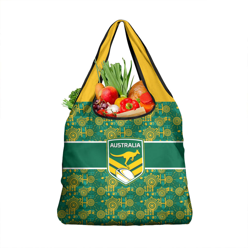 Australia Rugby Kangaroo Grocery Bag Green Gold Aboriginal Dot Geometry