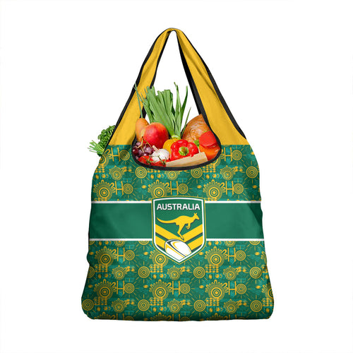 Australia Rugby Kangaroo Grocery Bag Green Gold Aboriginal Dot Geometry