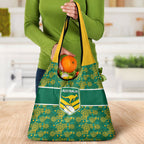 Australia Rugby Kangaroo Grocery Bag Green Gold Aboriginal Dot Geometry