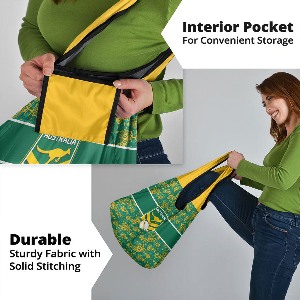 Australia Rugby Kangaroo Grocery Bag Green Gold Aboriginal Dot Geometry