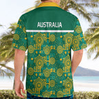 Australia Rugby Kangaroo Hawaiian Shirt Green Gold Aboriginal Dot Geometry