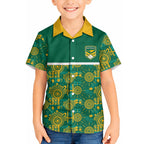 Australia Rugby Kangaroo Hawaiian Shirt Green Gold Aboriginal Dot Geometry