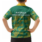 Australia Rugby Kangaroo Hawaiian Shirt Green Gold Aboriginal Dot Geometry