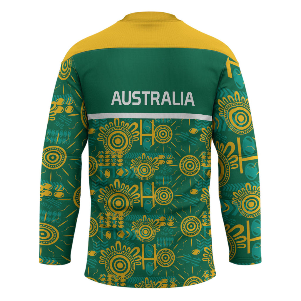 Australia Rugby Kangaroo Hockey Jersey Green Gold Aboriginal Dot Geometry