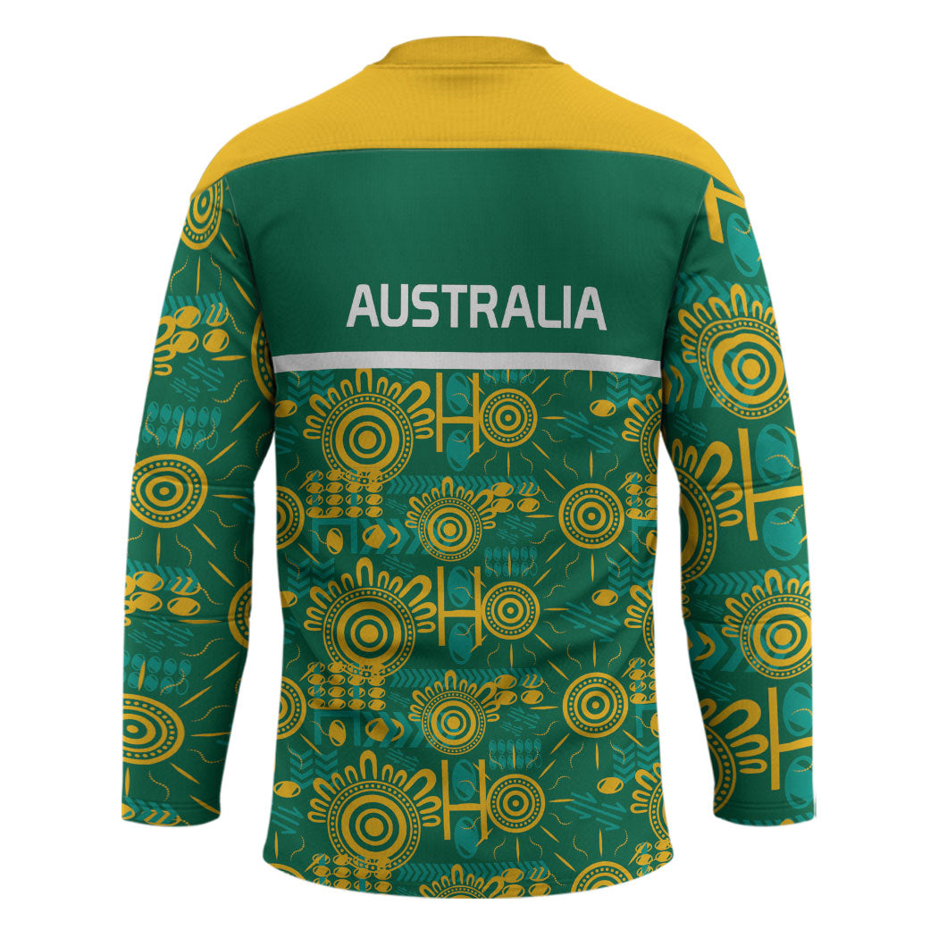 Australia Rugby Kangaroo Hockey Jersey Green Gold Aboriginal Dot Geometry