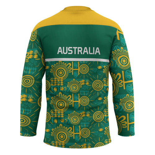 Australia Rugby Kangaroo Hockey Jersey Green Gold Aboriginal Dot Geometry