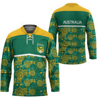 Australia Rugby Kangaroo Hockey Jersey Green Gold Aboriginal Dot Geometry