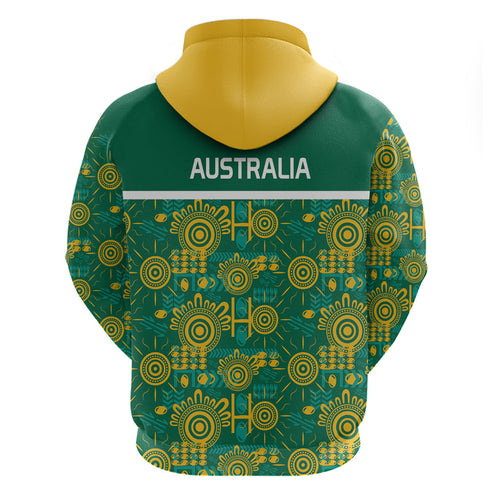 Australia Rugby Kangaroo Hoodie Green Gold Aboriginal Dot Geometry