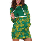 Australia Rugby Kangaroo Hoodie Dress Green Gold Aboriginal Dot Geometry