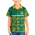 Australia Rugby Kangaroo Kid Hawaiian Shirt Green Gold Aboriginal Dot Geometry