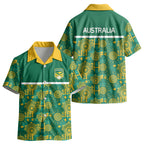 Australia Rugby Kangaroo Kid Hawaiian Shirt Green Gold Aboriginal Dot Geometry