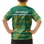 Australia Rugby Kangaroo Kid Hawaiian Shirt Green Gold Aboriginal Dot Geometry