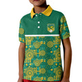 Australia Rugby Kangaroo Kid Polo Shirt Green Gold Aboriginal Dot Geometry