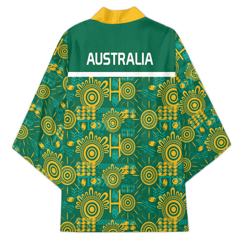 Australia Rugby Kangaroo Kimono Green Gold Aboriginal Dot Geometry
