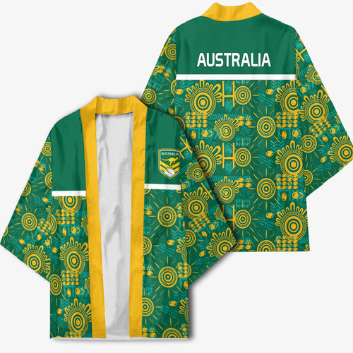 Australia Rugby Kangaroo Kimono Green Gold Aboriginal Dot Geometry