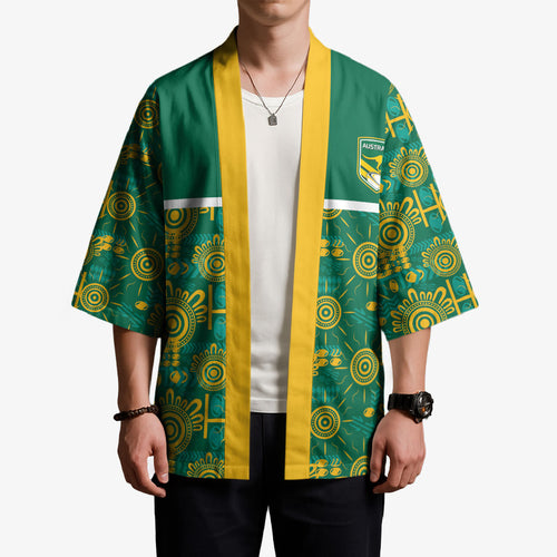 Australia Rugby Kangaroo Kimono Green Gold Aboriginal Dot Geometry