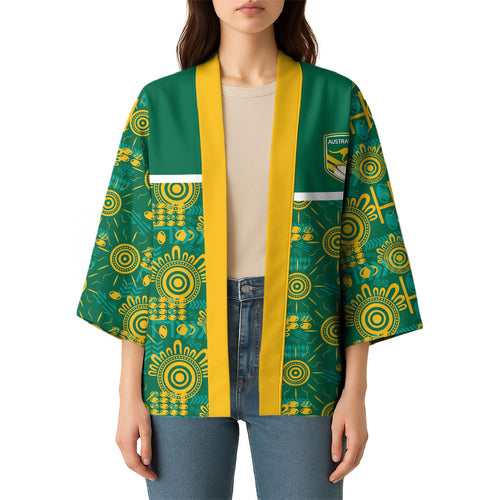 Australia Rugby Kangaroo Kimono Green Gold Aboriginal Dot Geometry