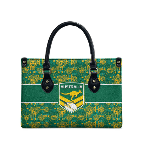 Australia Rugby Kangaroo Leather Bag Green Gold Aboriginal Dot Geometry