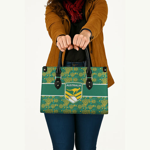 Australia Rugby Kangaroo Leather Bag Green Gold Aboriginal Dot Geometry