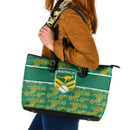Australia Rugby Kangaroo Leather Tote Bag Green Gold Aboriginal Dot Geometry