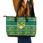 Australia Rugby Kangaroo Leather Tote Bag Green Gold Aboriginal Dot Geometry