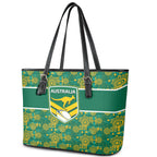 Australia Rugby Kangaroo Leather Tote Bag Green Gold Aboriginal Dot Geometry