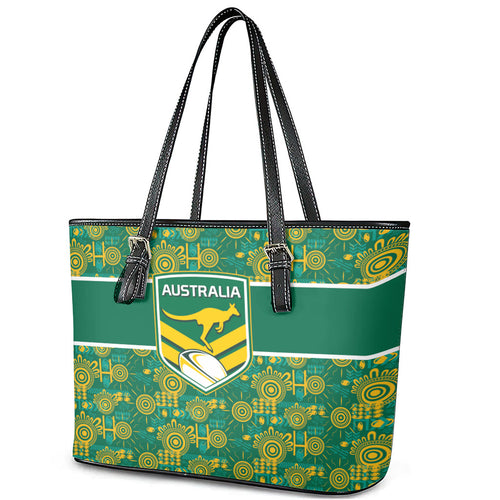 Australia Rugby Kangaroo Leather Tote Bag Green Gold Aboriginal Dot Geometry