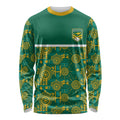 Australia Rugby Kangaroo Long Sleeve Shirt Green Gold Aboriginal Dot Geometry