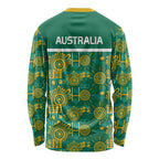 Australia Rugby Kangaroo Long Sleeve Shirt Green Gold Aboriginal Dot Geometry