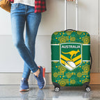 Australia Rugby Kangaroo Luggage Cover Green Gold Aboriginal Dot Geometry