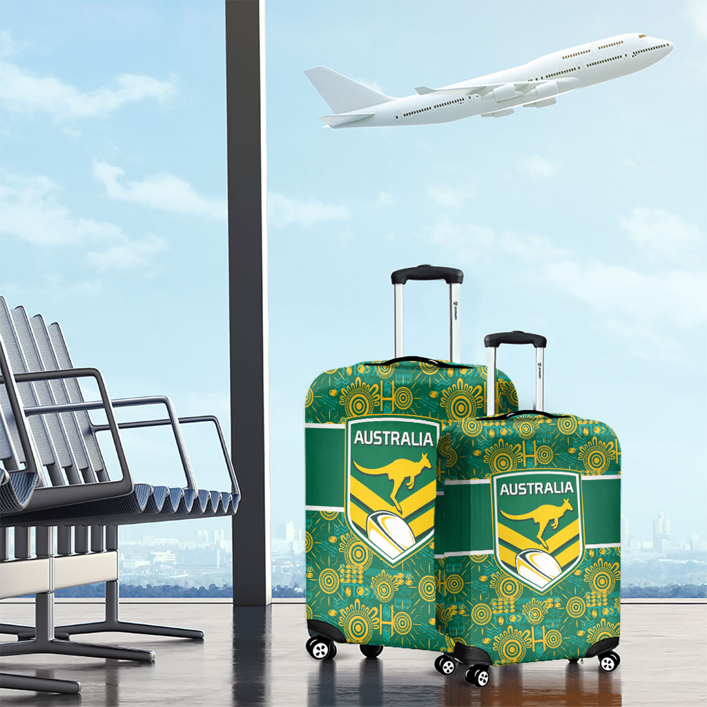Australia Rugby Kangaroo Luggage Cover Green Gold Aboriginal Dot Geometry