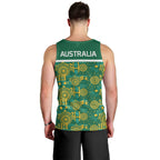 Australia Rugby Kangaroo Men Tank Top Green Gold Aboriginal Dot Geometry