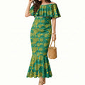 Australia Rugby Kangaroo Mermaid Dress Green Gold Aboriginal Dot Geometry