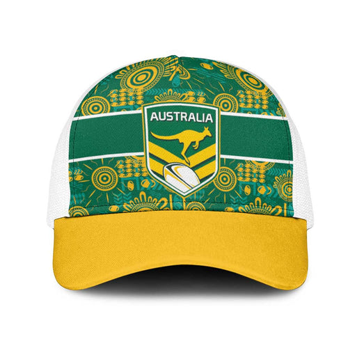 Australia Rugby Kangaroo Mesh Trucker Cap Green Gold Aboriginal Dot Geometry