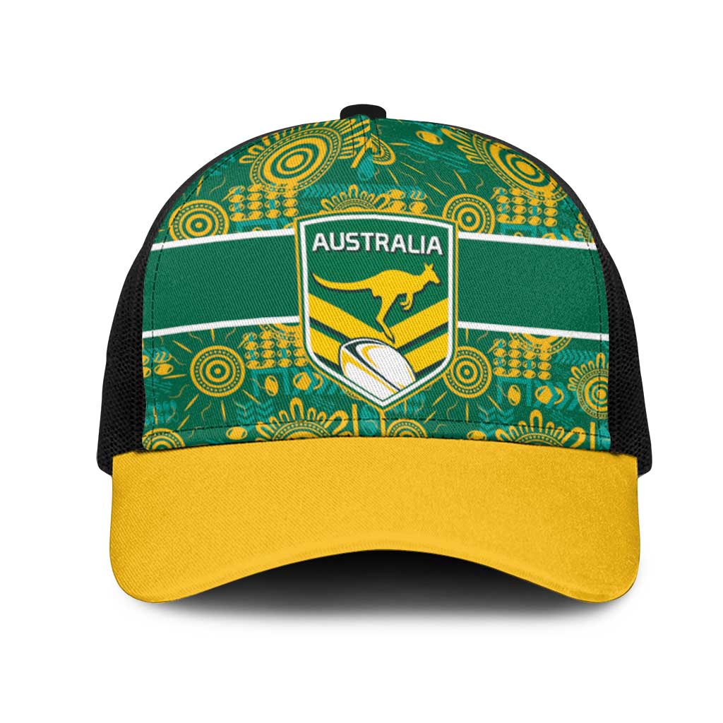 Australia Rugby Kangaroo Mesh Trucker Cap Green Gold Aboriginal Dot Geometry