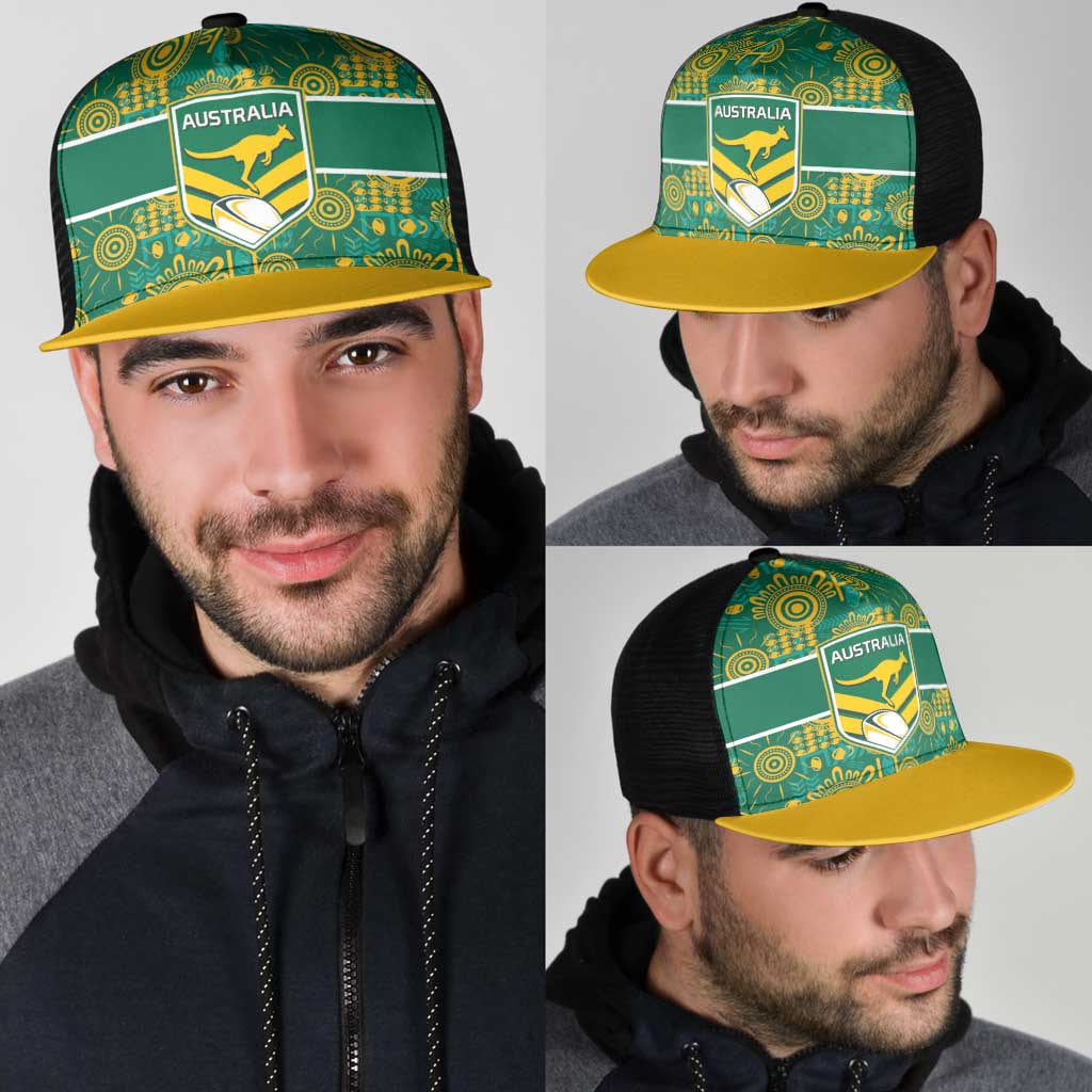 Australia Rugby Kangaroo Mesh Trucker Cap Green Gold Aboriginal Dot Geometry