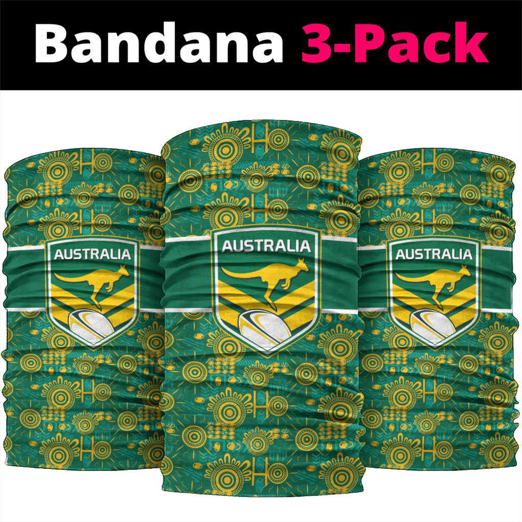 Australia Rugby Kangaroo Neck Gaiter Green Gold Aboriginal Dot Geometry