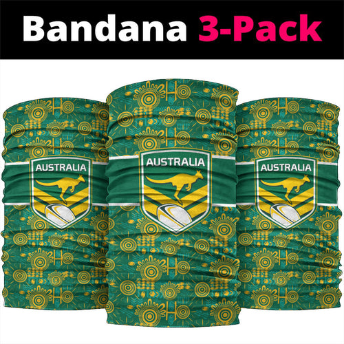 Australia Rugby Kangaroo Neck Gaiter Green Gold Aboriginal Dot Geometry