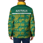 Australia Rugby Kangaroo Padded Jacket Green Gold Aboriginal Dot Geometry