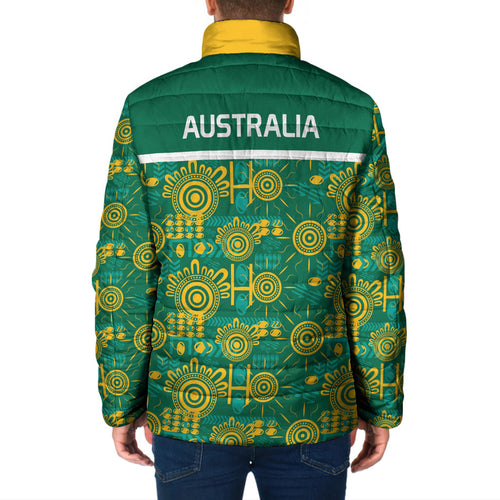 Australia Rugby Kangaroo Padded Jacket Green Gold Aboriginal Dot Geometry