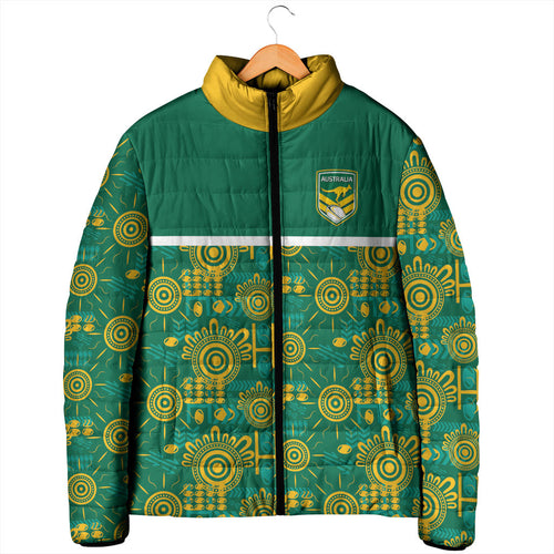 Australia Rugby Kangaroo Padded Jacket Green Gold Aboriginal Dot Geometry