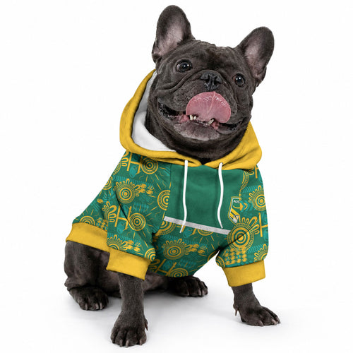 Australia Rugby Kangaroo Pet Hoodie Green Gold Aboriginal Dot Geometry