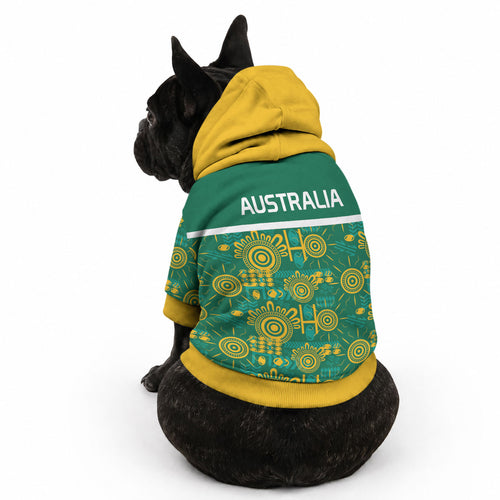 Australia Rugby Kangaroo Pet Hoodie Green Gold Aboriginal Dot Geometry
