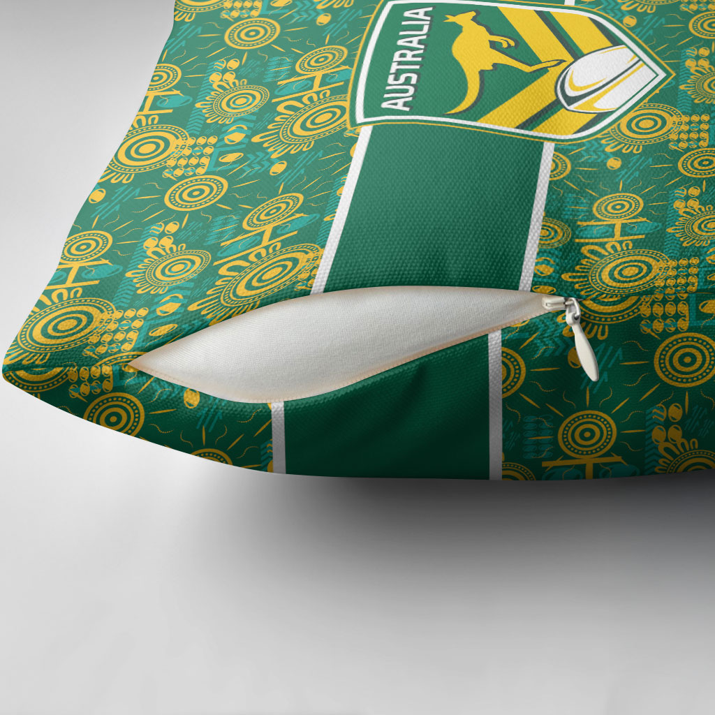 Australia Rugby Kangaroo Pillow Cover Green Gold Aboriginal Dot Geometry