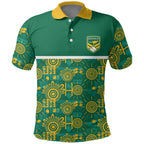 Australia Rugby Kangaroo Polo Shirt Green Gold Aboriginal Dot Geometry